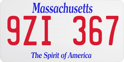 MA license plate 9ZI367