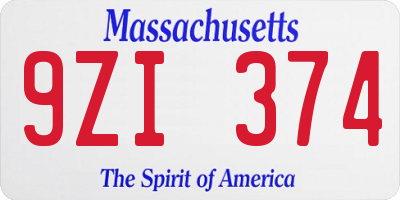 MA license plate 9ZI374