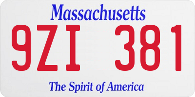 MA license plate 9ZI381