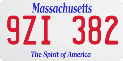 MA license plate 9ZI382