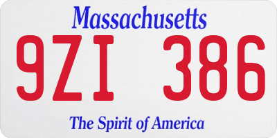 MA license plate 9ZI386