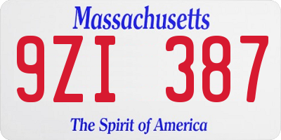 MA license plate 9ZI387