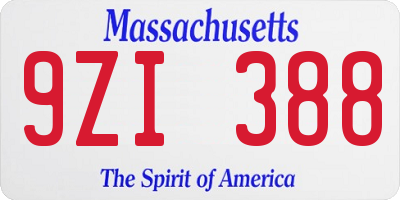 MA license plate 9ZI388