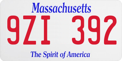 MA license plate 9ZI392