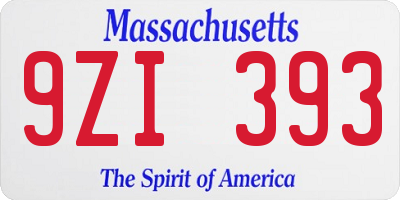 MA license plate 9ZI393