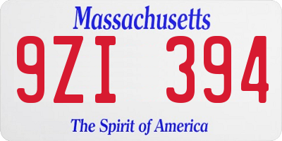 MA license plate 9ZI394