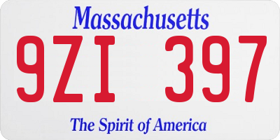 MA license plate 9ZI397