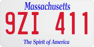 MA license plate 9ZI411