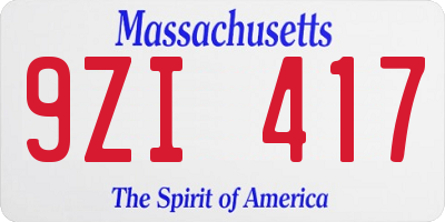 MA license plate 9ZI417