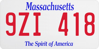 MA license plate 9ZI418