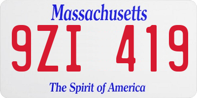 MA license plate 9ZI419