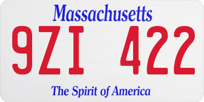 MA license plate 9ZI422