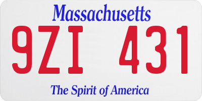 MA license plate 9ZI431