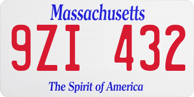 MA license plate 9ZI432