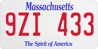 MA license plate 9ZI433