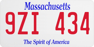 MA license plate 9ZI434