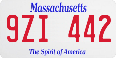 MA license plate 9ZI442