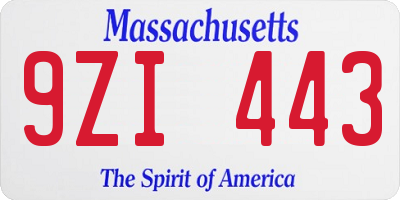 MA license plate 9ZI443