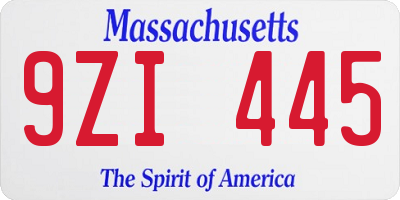 MA license plate 9ZI445