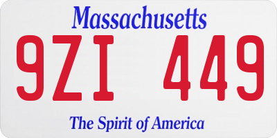 MA license plate 9ZI449