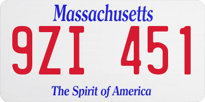 MA license plate 9ZI451