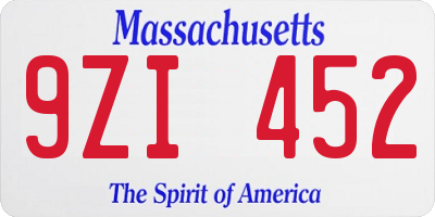 MA license plate 9ZI452