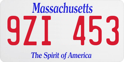 MA license plate 9ZI453