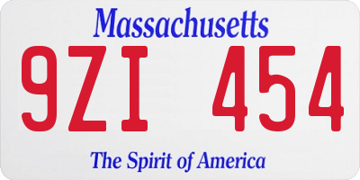 MA license plate 9ZI454