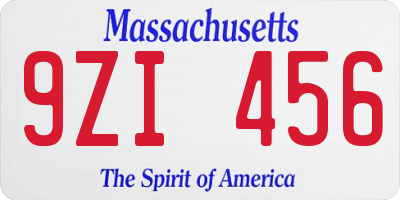 MA license plate 9ZI456
