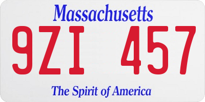 MA license plate 9ZI457