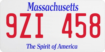 MA license plate 9ZI458