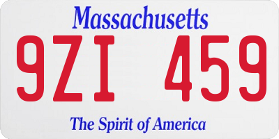 MA license plate 9ZI459