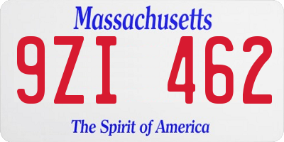 MA license plate 9ZI462