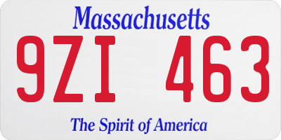 MA license plate 9ZI463