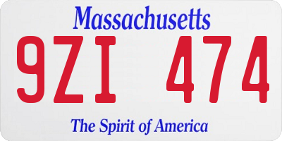 MA license plate 9ZI474