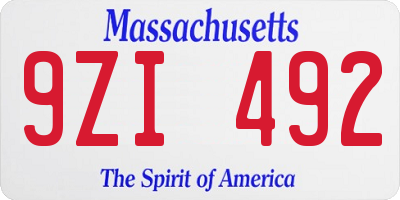 MA license plate 9ZI492