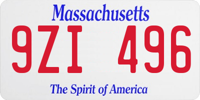 MA license plate 9ZI496