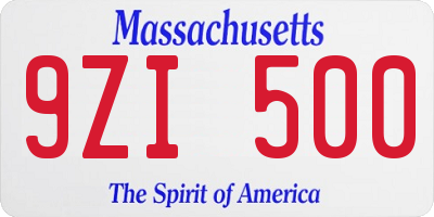 MA license plate 9ZI500