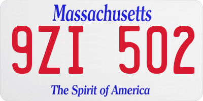 MA license plate 9ZI502