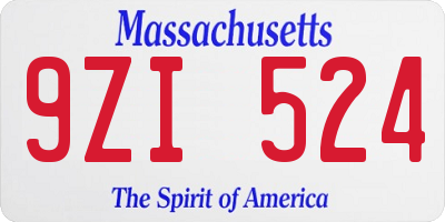 MA license plate 9ZI524