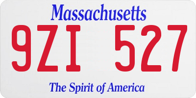 MA license plate 9ZI527