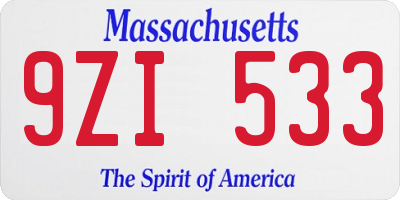 MA license plate 9ZI533