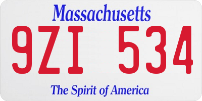 MA license plate 9ZI534