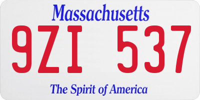 MA license plate 9ZI537
