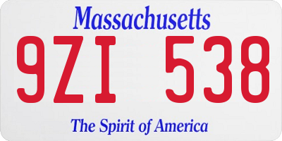 MA license plate 9ZI538