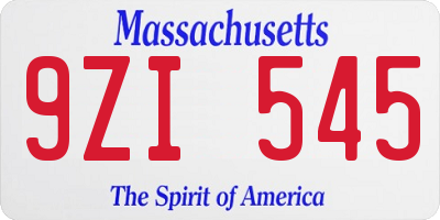 MA license plate 9ZI545