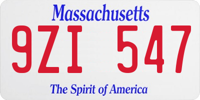 MA license plate 9ZI547