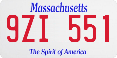 MA license plate 9ZI551