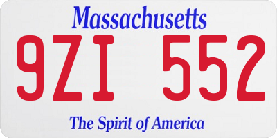 MA license plate 9ZI552