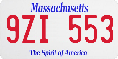 MA license plate 9ZI553